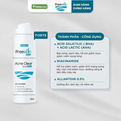 Combo Xịt mụn 80ml & Gel tắm ngừa mụn lưng, viêm nang lông 250g & Xịt mờ thâm 80ml Novocare - Freeskin