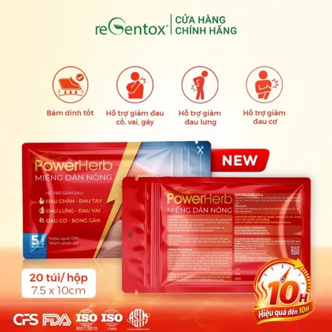 Miếng Dán Nóng Thảo Mộc PowerHerb Giữ Ấm Giảm Nhức Mỏi Cơ Xương Khớp Vùng Lưng Vai Gáy - 1 Hộp 20 Miếng