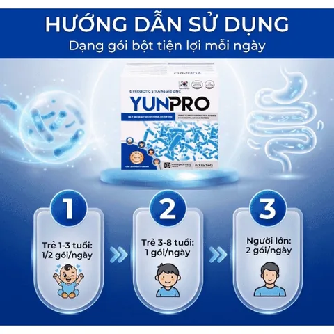 Men vi sinh Yunpro - Cân bằng vi sinh, bảo vệ hệ tiêu hoá Hộp 60 gói