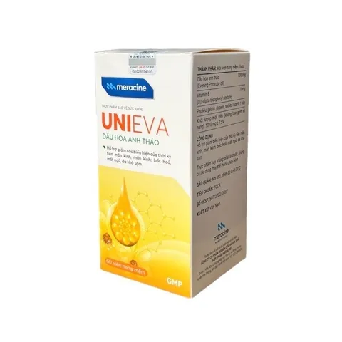 TPBVSK UniEva bổ sung 1000mg Tinh dầu hoa anh thảo hỗ trợ giảm các biểu hiện của thời kỳ tiền mãn kinh lọ 60 viên