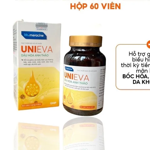 TPBVSK UniEva bổ sung 1000mg Tinh dầu hoa anh thảo hỗ trợ giảm các biểu hiện của thời kỳ tiền mãn kinh lọ 60 viên