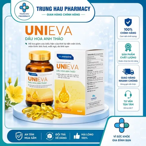 TPBVSK UniEva bổ sung 1000mg Tinh dầu hoa anh thảo hỗ trợ giảm các biểu hiện của thời kỳ tiền mãn kinh lọ 60 viên