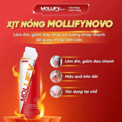 Xịt Giảm Đau Mollifynovo Warm & Pain Relief - Dầu Xoa Bóp Giảm Đau Xương Khớp, Massage Cổ Vai Gáy Chai 50ml