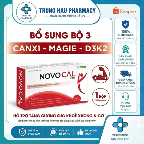 Viên uống Canxi Novocal Caps - Bổ sung canxi, mangie, d3k2 hỗ trợ xương cơ chắc khoẻ