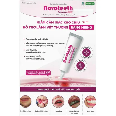 Gel bôi răng miệng Novoteeth Freeze - Hỗ trợ lành vế thương, giảm đau nhiệt miêng, tay chân miệng cho trẻ từ 2tháng tuổi