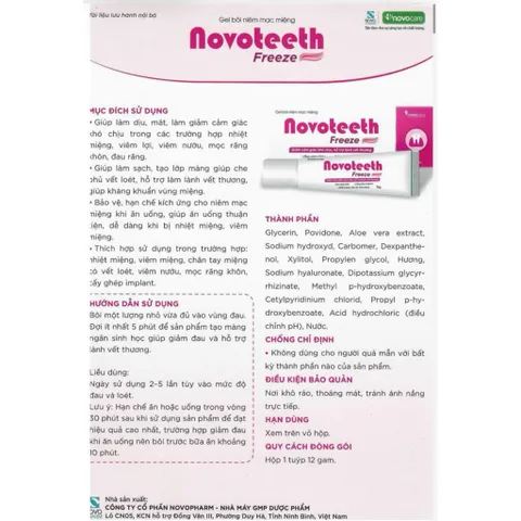 Gel bôi răng miệng Novoteeth Freeze - Hỗ trợ lành vế thương, giảm đau nhiệt miêng, tay chân miệng cho trẻ từ 2tháng tuổi