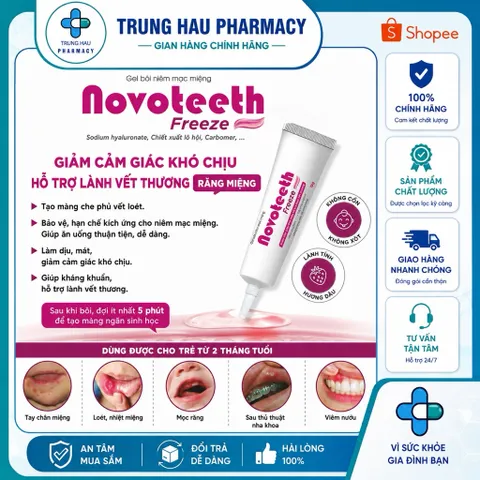 Gel bôi răng miệng Novoteeth Freeze - Hỗ trợ lành vế thương, giảm đau nhiệt miêng, tay chân miệng cho trẻ từ 2tháng tuổi
