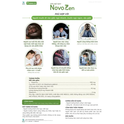 Viên uống ngủ ngon NovoZen - Hỗ trợ cải thiện tình trạng căng thẳng, mất ngủ ( Hộp 30 viên)