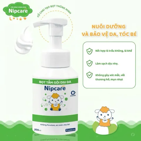 Bọt tắm gội cho bé Nipcare 200ml - Hỗ trợ rôm sảy, mẩn ngứa, phù hợp cho bé viêm da cơ địa