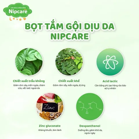 Bọt tắm gội cho bé Nipcare 200ml - Hỗ trợ rôm sảy, mẩn ngứa, phù hợp cho bé viêm da cơ địa