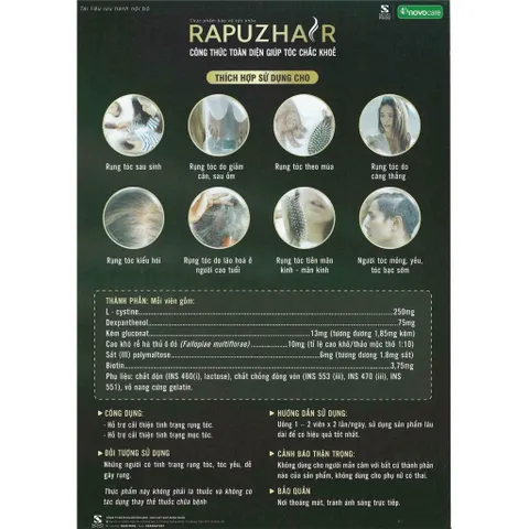 Viên uống RAPUZHAIR - Giúp giảm gãy rụng, cải thiện tình trạng mọc tóc, tóc chắc khoẻ (Hộp 30 viên)