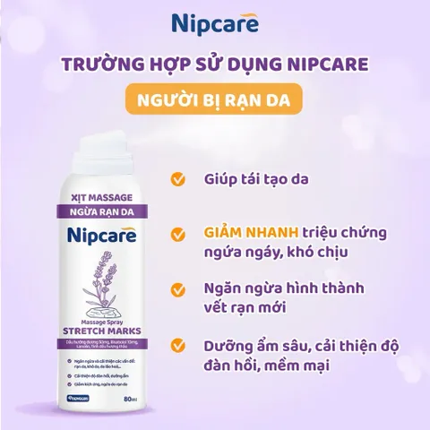 Xịt massage ngừa rạn da Nipcare 80ml - Làm mềm da, mờ vết rạn