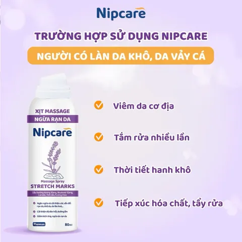 Xịt massage ngừa rạn da Nipcare 80ml - Làm mềm da, mờ vết rạn