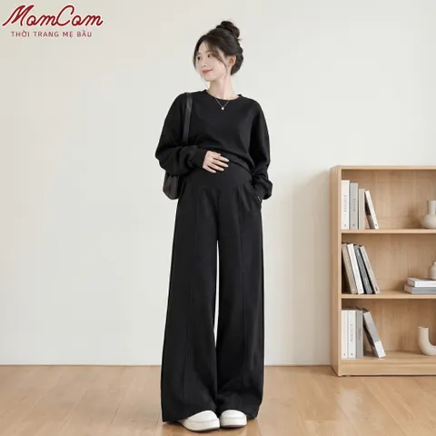 [Mẫu Mới] Quần Bầu Nỉ 2Da - Ống Rộng Dáng Suông Vải L1 - Dày Ấm Có Đáp Bụng Chun Điều Chỉnh Size