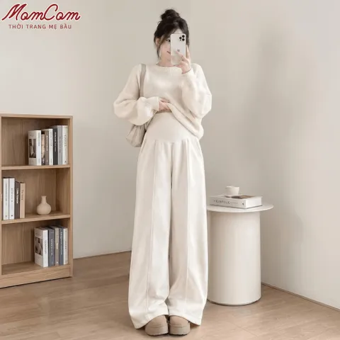 [Mẫu Mới] Quần Bầu Nỉ 2Da - Ống Rộng Dáng Suông Vải L1 - Dày Ấm Có Đáp Bụng Chun Điều Chỉnh Size