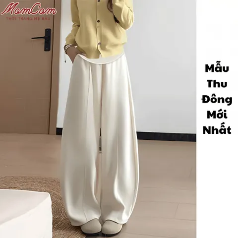 [Mẫu Mới] Quần Bầu Nỉ 2Da - Ống Rộng Dáng Suông Vải L1 - Dày Ấm Có Đáp Bụng Chun Điều Chỉnh Size