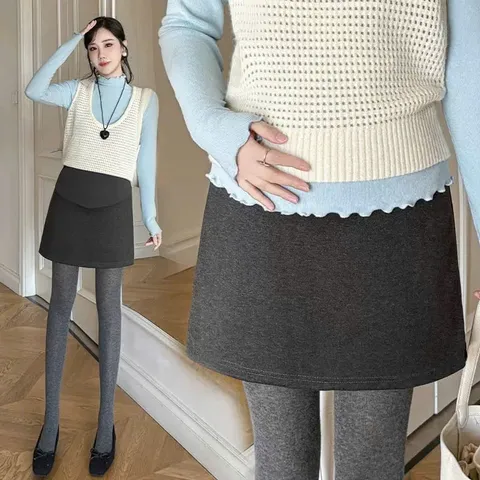 [Thu Đông] Chân Váy Bầu Dạ Ép Mịn Dáng Chữ A Ngắn - Trẻ Trung - Có Quần Bảo Hộ Đi Kèm