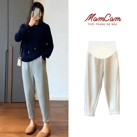 [SIÊU SALE] Quần Bầu Nỉ Baggy Nỉ 2 Da Hàn - Dày Dặn Mềm Mịn Co Giãn - Có Chun Rút Bụng Mặc Thu Đông