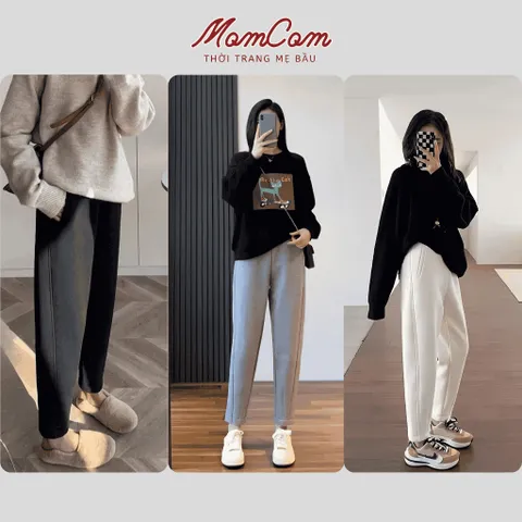 [SIÊU SALE] Quần Bầu Nỉ Baggy Nỉ 2 Da Hàn - Dày Dặn Mềm Mịn Co Giãn - Có Chun Rút Bụng Mặc Thu Đông