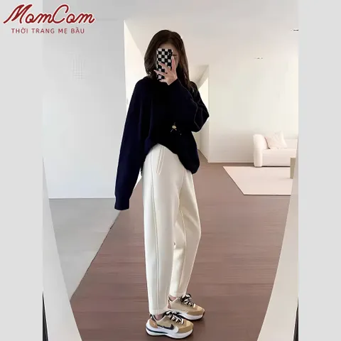 [SIÊU SALE] Quần Bầu Nỉ Baggy Nỉ 2 Da Hàn - Dày Dặn Mềm Mịn Co Giãn - Có Chun Rút Bụng Mặc Thu Đông