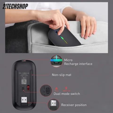 Chuột không Dây HP-W10 Dual Mode Bluetooth 5.0 & 2.4G - Chuột Silent Pin Sạc USB-C, LED RGB, BH 12T