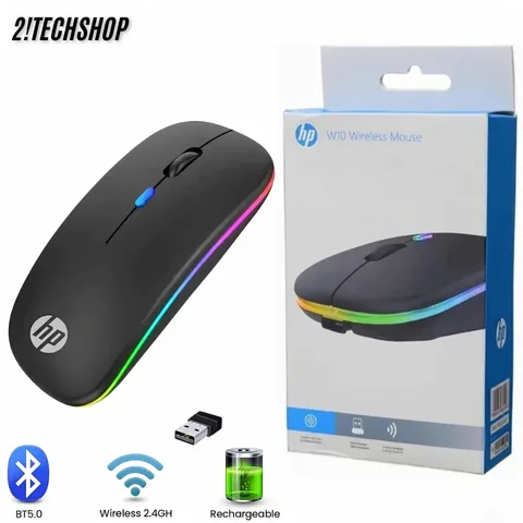 Chuột không Dây HP-W10 Dual Mode Bluetooth 5.0 & 2.4G - Chuột Silent Pin Sạc USB-C, LED RGB, BH 12T