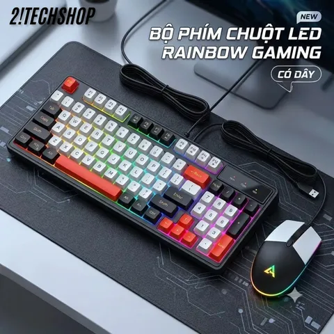 Combo Phím Chuột Máy Tính Ateck K98 Giả Cơ LED Đổi Màu - Bàn Phím Gaming Laptop PC Có Dây Giá Rẻ