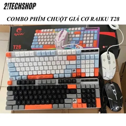Combo Bàn Phím Chuột Giả Cơ RAIKU T28 Có Dây USB LED 7 màu RGB, Giá Rẻ cho Gaming/Văn Phòng,  BH 12T