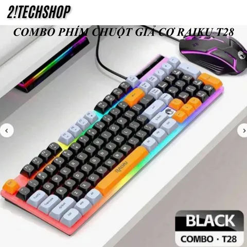 Combo Bàn Phím Chuột Giả Cơ RAIKU T28 Có Dây USB LED 7 màu RGB, Giá Rẻ cho Gaming/Văn Phòng,  BH 12T