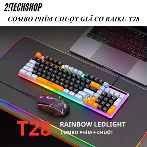 Combo Bàn Phím Chuột Giả Cơ RAIKU T28 Có Dây USB LED 7 màu RGB, Giá Rẻ cho Gaming/Văn Phòng,  BH 12T