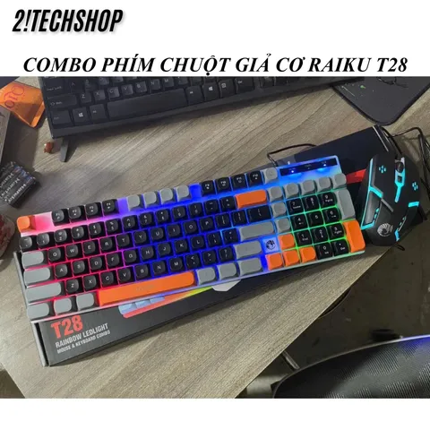 Combo Bàn Phím Chuột Giả Cơ RAIKU T28 Có Dây USB LED 7 màu RGB, Giá Rẻ cho Gaming/Văn Phòng,  BH 12T