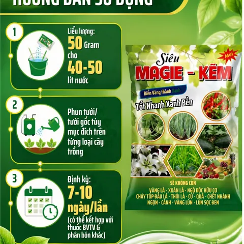 Nông Xanh Mall Phân Bón Siêu Magie Kẽm 50g – Xanh Lá Dày Lá, Bật Rễ Bung Đọt Bung Chồi, Hạn Chế Vàng Xoắn Lá – Combo