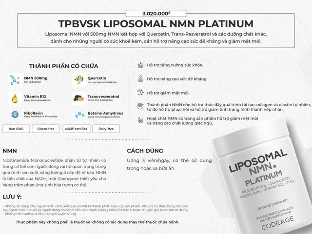 Viên uống Liposomal Codeage hỗ trợ trẻ hóa da, tăng cường sức khoẻ 90 viên