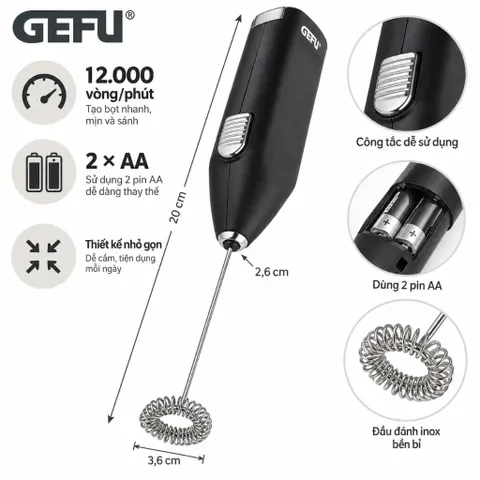 Máy đánh bọt sữa cầm tay GEFU FINO 12720 12.000 vòng/phút dùng pin