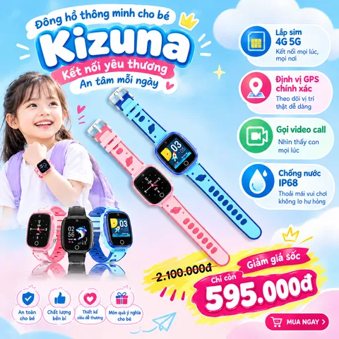 Đồng hồ Thông minh Trẻ em lắp sim nghe gọi Chống nước Định vị GPS Kizuna Kids- Video call