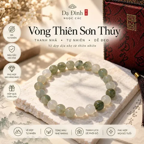 Vòng Chuỗi Thiên Sơn Thúy Đá Tự Nhiên 8mm - Màu Xanh Ngọc Dịu Nhẹ, Thanh Mát