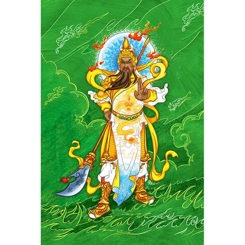 Tranh treo, ảnh thờ Quan Công, Quan Thánh, Quan Công nền mây xanh , Khung hình cực đẹp