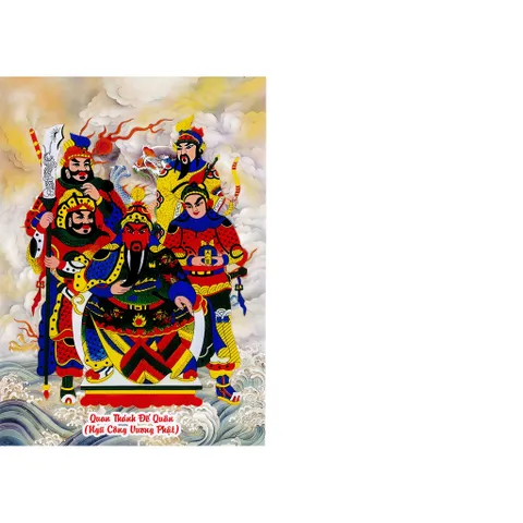 Tranh treo, ảnh thờ Quan Công, Ngũ Công Vương Phật, Độ mạng, Chư Vị 3 ông độ mạng nền xanh 1 , Khung hình cực đẹp