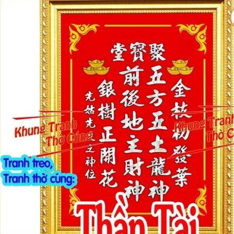 Tranh, bài vị Thần Tài mẫu phú quý tài lộc + gồm Khung + ép plastic đầy đủ kích thước cực đẹp