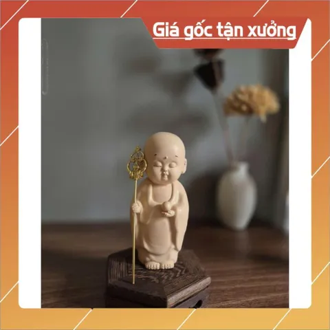 Tượng Địa Tạng Vương Bồ Tát DeCor 15cm Chất liệu bột đá, Tượng Địa Tạng mini nhỏ để bàn, Tượng Địa Tạng để xe ô tô