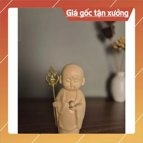 Tượng Địa Tạng Vương Bồ Tát DeCor 15cm Chất liệu bột đá, Tượng Địa Tạng mini nhỏ để bàn, Tượng Địa Tạng để xe ô tô