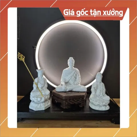 Bộ Tam Thánh Phật Cao 11cm chất liệu bột đá composite cao cấp. Bộ Ta bà tam Thánh Phật mini.