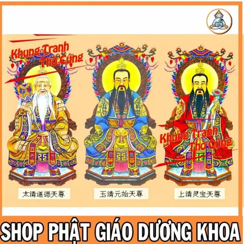 Bài Vị Tam Vị Thánh Tổ, Tam Thanh (Đạo Giáo) + khung (Bảo hành gãy, vỡ) , Khung hình cực đẹp
