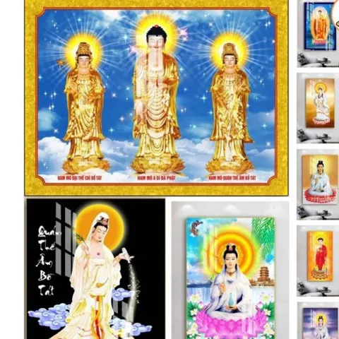 Tranh phật quan thế âm ( có khung ) KT 19*25cm - 28*38cm và 38*48cm