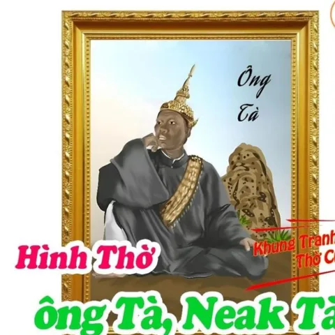 Tranh Thờ Ông Tà, Neak-Tà (tục thờ đá) + khung (Bảo hành gãy, vỡ) , Khung hình cực đẹp