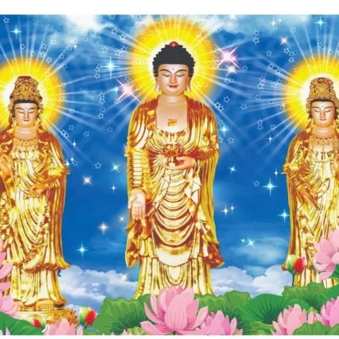 Tranh Tam Thế Phật ( có khung ), đủ kích thước cực đẹp