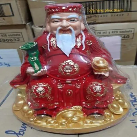 Thần tài ông địa đế tròn đỏ ( nhựa ) có hoả tốc