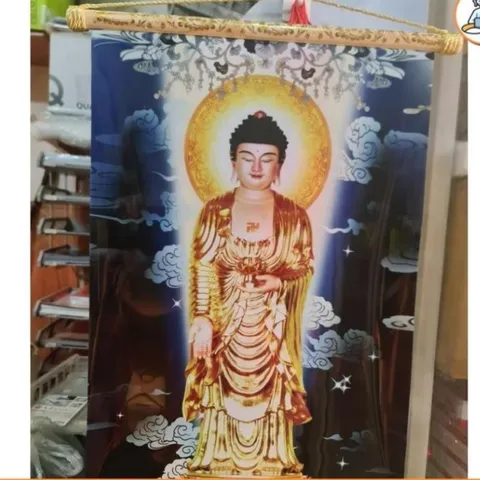TRANH CUỘN  40CM X 60CM HÌNH PHẬT THÍCH CA, QUAN ÂM, A DI ĐÀ VÀ BẢN ĐỒ MƯỜI  PHƯƠNG PHÁP GIỚI