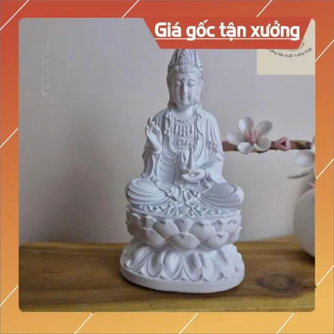 Tượng Mẹ Quan Âm Bồ Tát Trắng Bột Đá Nguyên Khối Tinh khôi 11cm