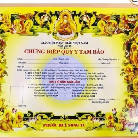 Tờ giấy chứng điệp quy y TAM BẢO - tờ điệp quy y co 3 mẫu cực đẹp